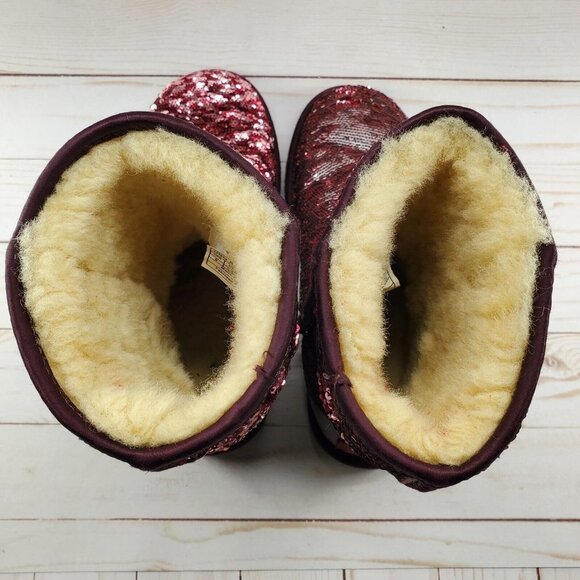 UGG Sparkling Sequins Burgundy Silver Grey Classic Short Boots Size 6 SN 1002978 - Picture 7 of 12